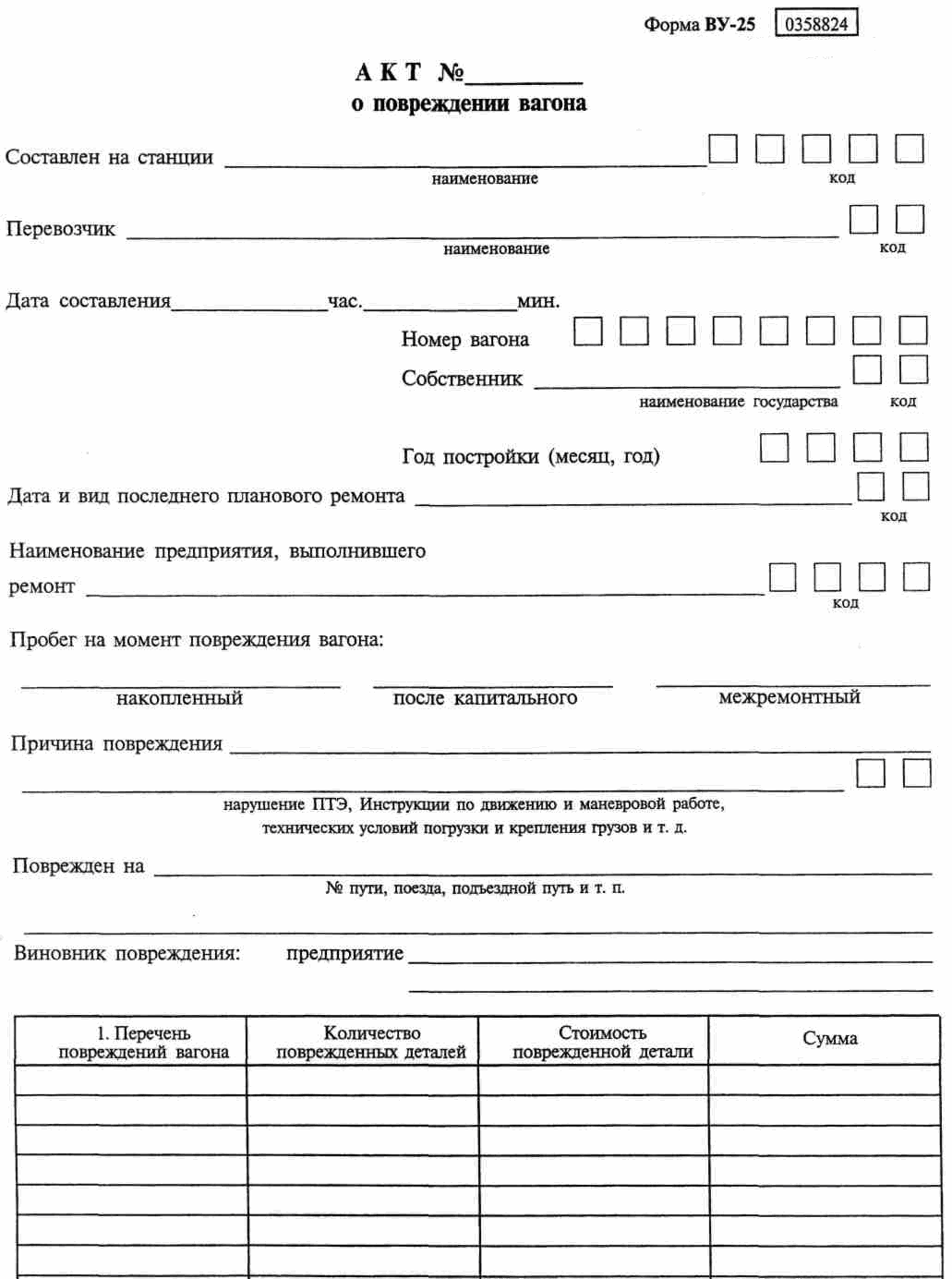 Акта о повреждении груза образец